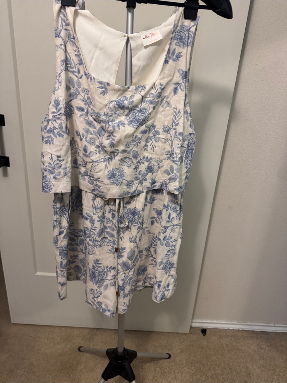 Floral Blue and White Sleeveless Romper